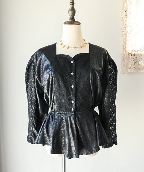 【Seek an nur】Euro black lace peplum blouse