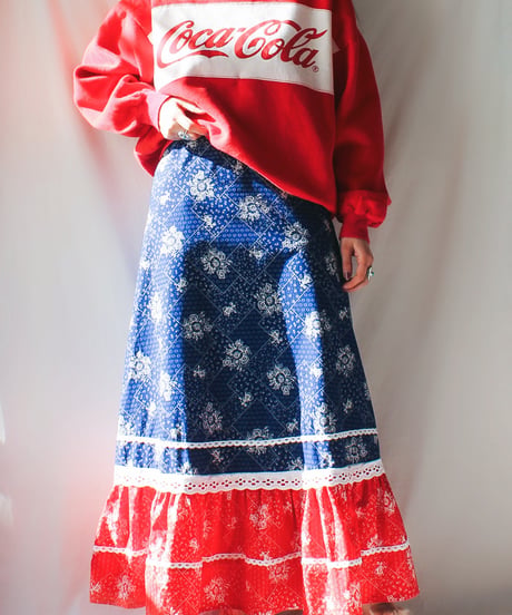 【tiny yearn】1970's German Floral Frill Lace Maxi Skirt