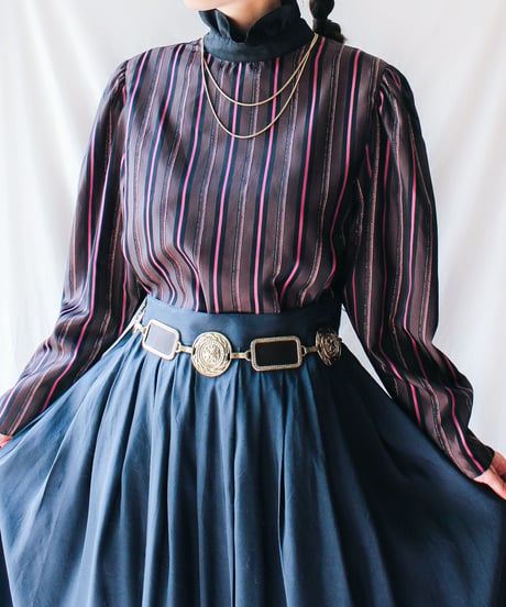 【Seek an nur】Euro Metallic Multi Stripe Blouse