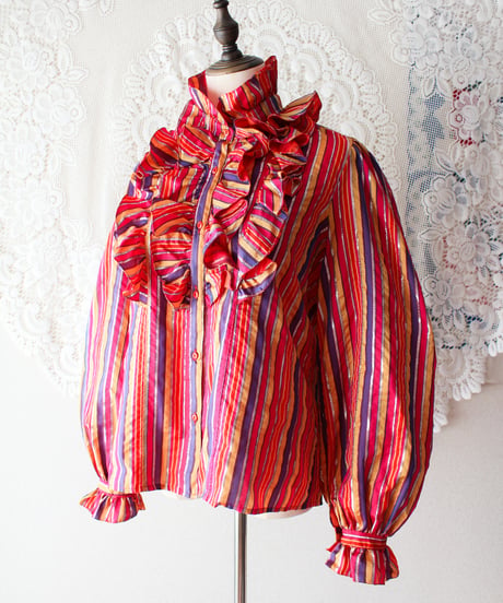 【tiny yearn】Italy Mulch Stripe Frill Design Blouse
