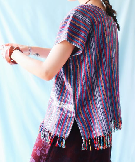 【tiny yearn】Vintage Guatemalan Stripe Fringe Vest