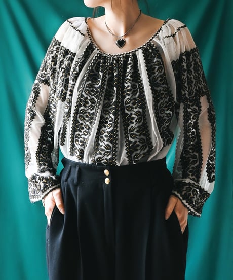 【Seek an nur】Romanian Vintage Beaded Tulle Blouse