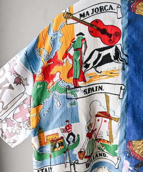 【curoam】Vintage tea towel patchwork shirt