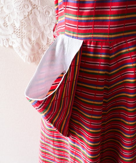 【tiny yearn】1950~60's Multi Border Flare Dress
