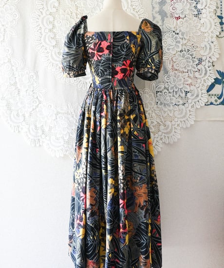 【Seek an nur】Euro Tropical Puff Flare Dress