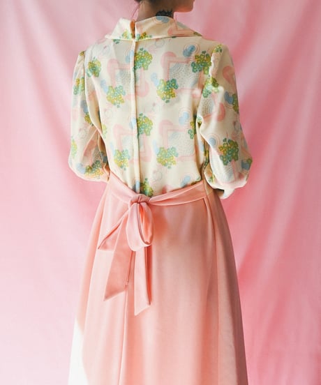【tiny yearn】1970's Floral Geometric Maxi Dress