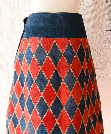 【tiny yearn】1970's Vintage Patchwork Suede Skirt