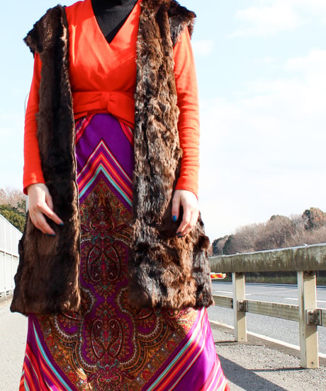 【tiny yearn】1970’s Oriental Pattern Maxi Dress