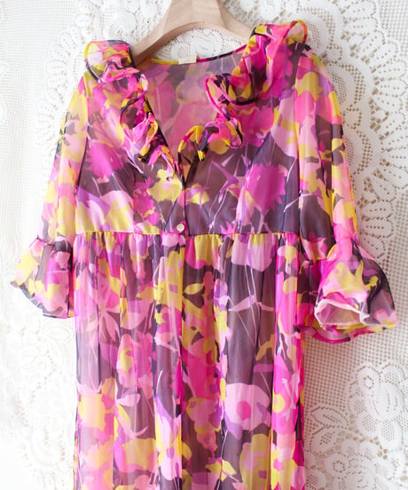 【tiny yearn】1970‘s Art Glow Sheer Night Gown