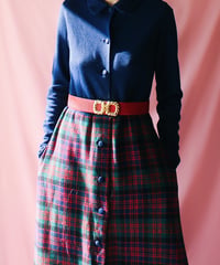 【tiny yearn】1970's Check Knit Shirt Maxi Dress