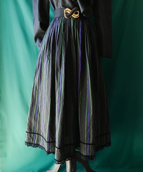【Seek an nur】Euro Stripe Silk Flare Skirt