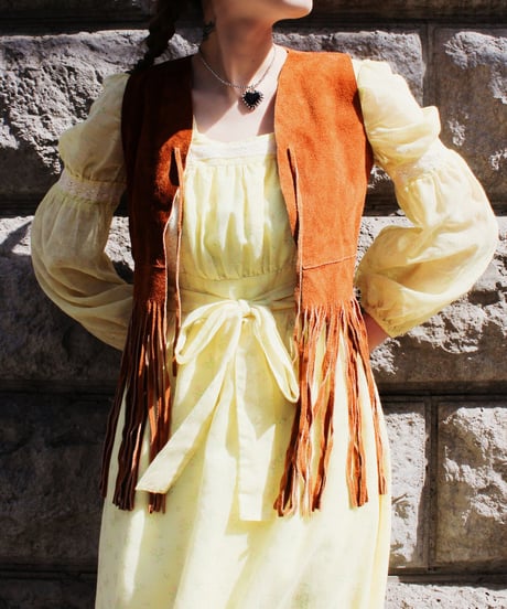 【tiny yearn】1970's USA Floral Lace Sheer Maxi Dress