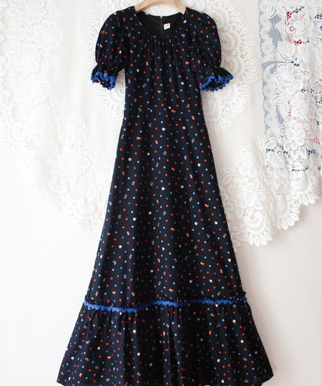 【Seek an nur】1970's German Dot×Floral Maxi Dress