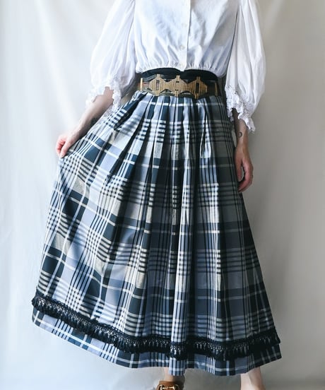 【Seek an nur】Euro Check Metallic Flare Skirt