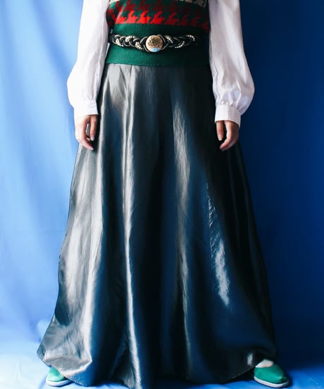 【tiny yeran】Metallic Gray Flare Long Skirt