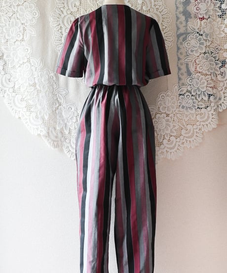 【Seek an nur】USA Multi Stripe Puff Jumpsuit