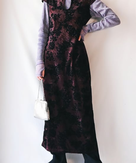 【Seek an nur】France Flocked Velour Chinese Dress