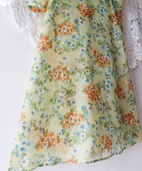 【tiny yearn】1970's Floral Sheer Maxi Dress Gown