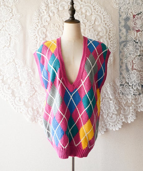 【tiny yearn】Argyle Acryl Knit Over Vest