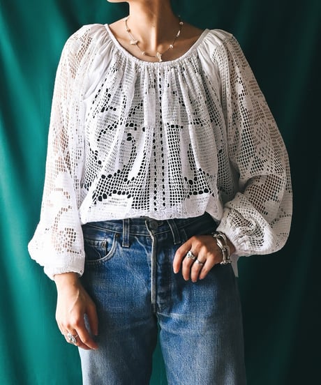 【Seek an nur】1960s Romanian Crochet Folk Blouse