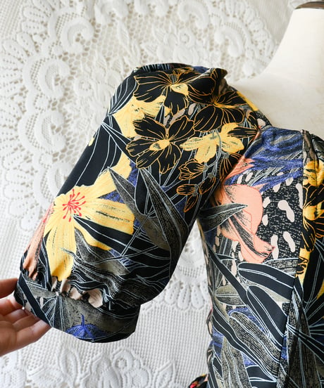 【Seek an nur】Euro Tropical Puff Flare Dress