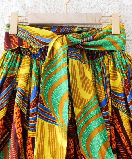【tiny yearn】African batik Ribbon Flare Skirt