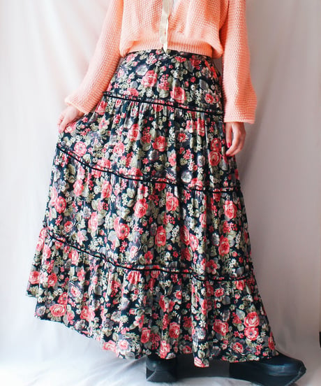【Seek an nur】German Floral Tiered Maxi Skirt