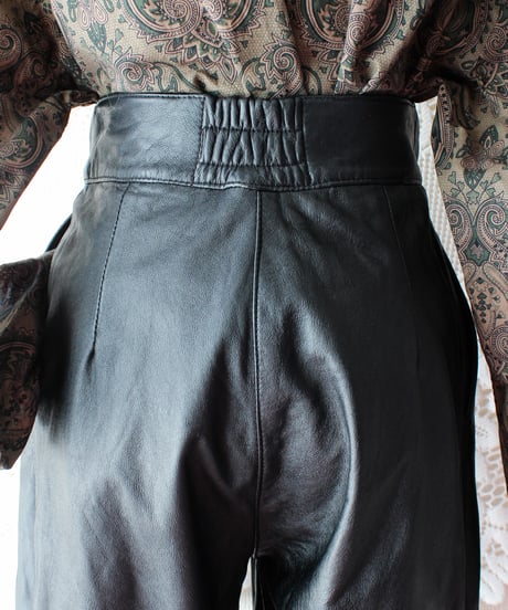【Seek an nur】French Tuck Black Leather Pants