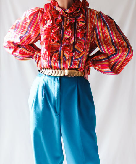 【tiny yearn】Italy Mulch Stripe Frill Design Blouse