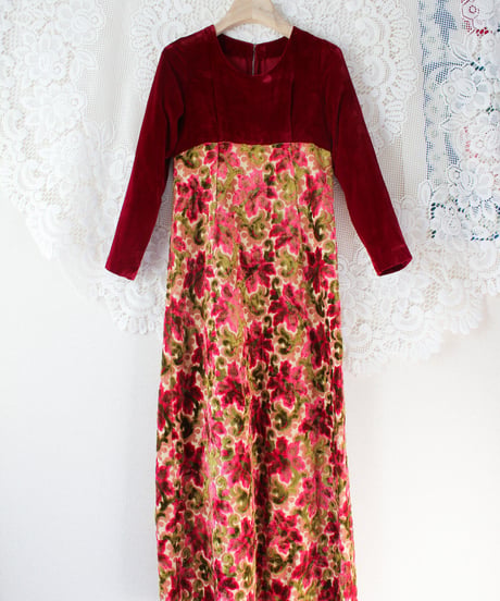 【Seek an nur】1960-70's Vintage Velvet Gobelins Maxi Dress