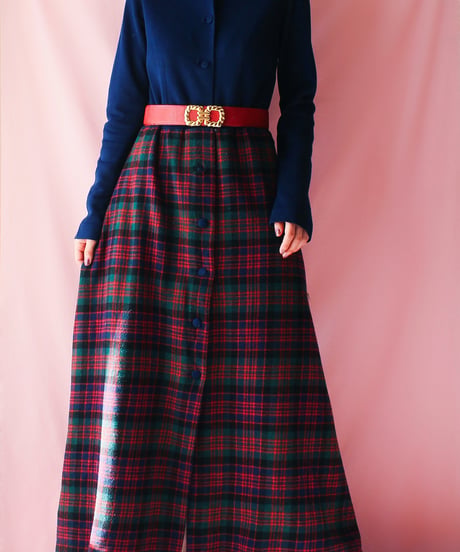 【tiny yearn】1970's Check Knit Shirt Maxi Dress