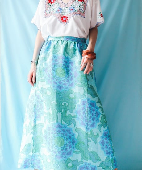 【tiny yearn】1970's Retro Floral Silk Maxi Skirt