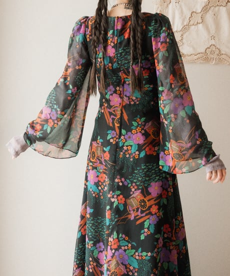 【tiny yearn】1970's euro floral sheer maxi dress