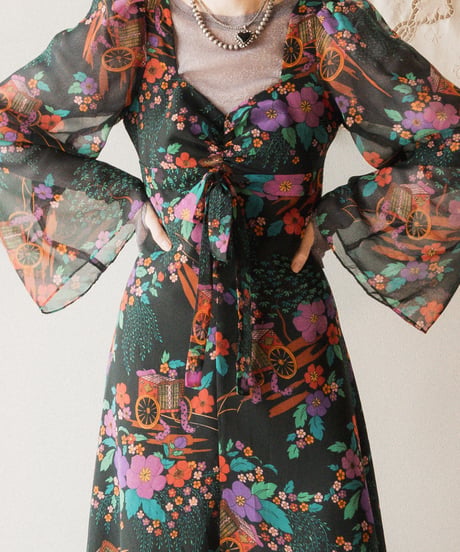 【tiny yearn】1970's euro floral sheer maxi dress