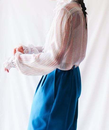 【tiny yearn】Frill Design Mulch Stripe Sheer Blouse
