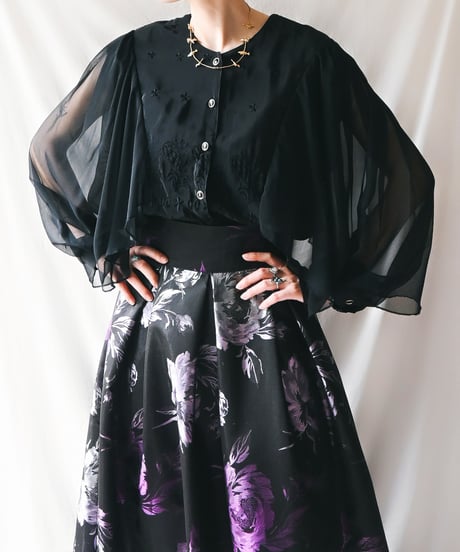 【Seek an nur】Italy Black Sheer Blouse