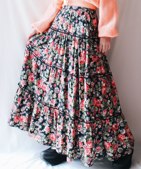 【Seek an nur】German Floral Tiered Maxi Skirt
