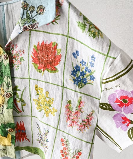 【curoam】Vintage tea towel patchwork shirt