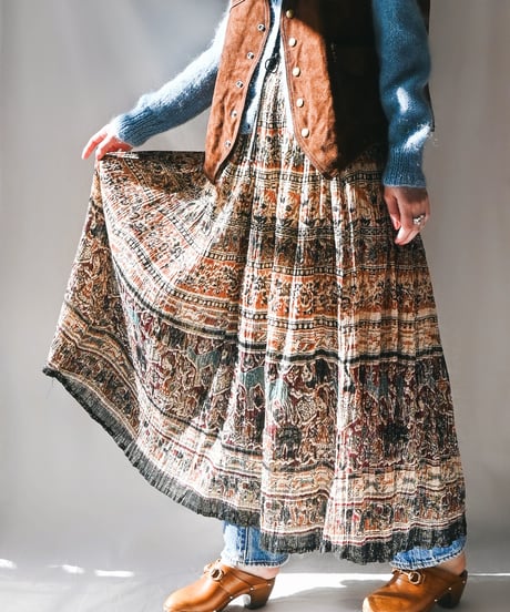 【Seek an nur】Dead Stock Indian Cotton Metallic Skirt