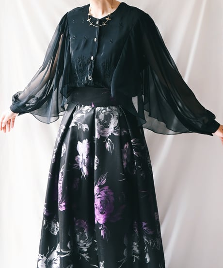 【Seek an nur】Italy Black Sheer Blouse