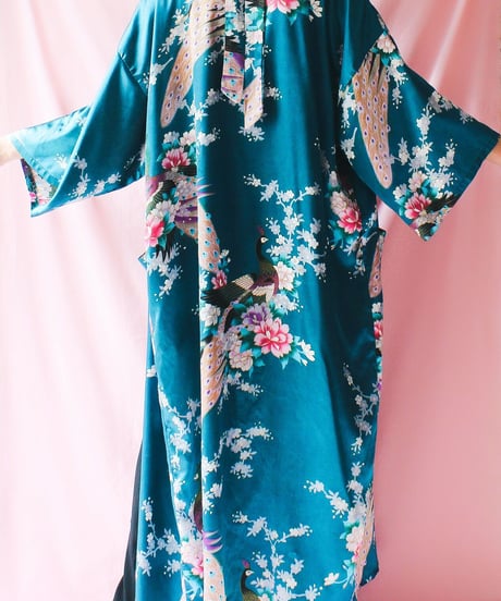 【tiny yearn】Vintage Printed Satin Chinese Long Gown