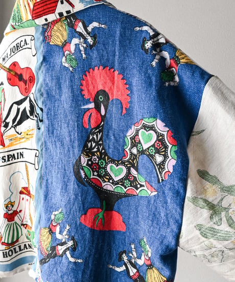 【curoam】Vintage tea towel patchwork shirt