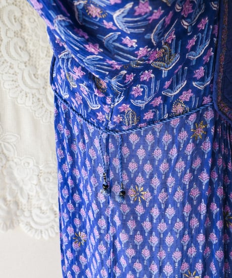 【Seek an nur】1970's Indian Cotton Hand Block Printed Dress