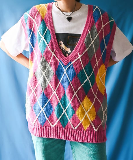 【tiny yearn】Argyle Acryl Knit Over Vest