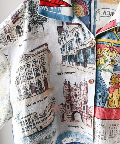 【curoam】Vintage tea towel patchwork shirt