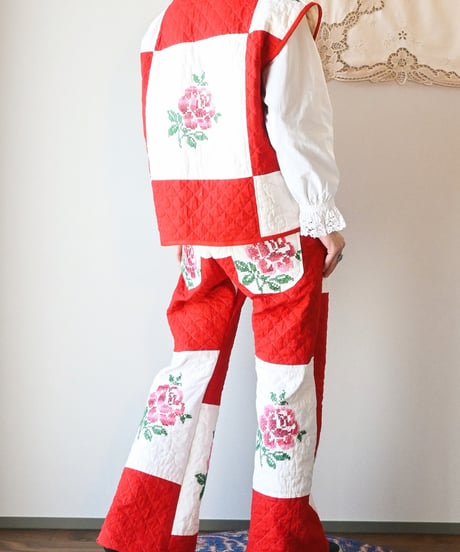 【tiny yearn】Vintage patchwork quilted pants