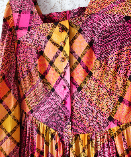 【tiny yearn】1970's Vintage Check Flare Maxi Dress