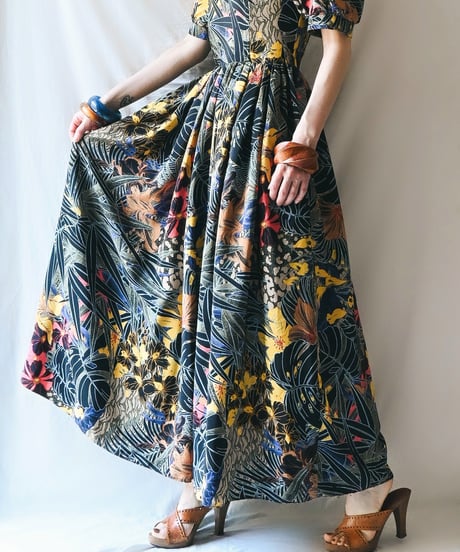 【Seek an nur】Euro Tropical Puff Flare Dress