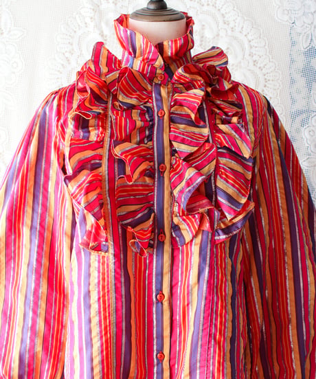 【tiny yearn】Italy Mulch Stripe Frill Design Blouse