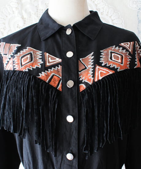 【tiny yearn】Painting Fringe Western Shirt Dress
